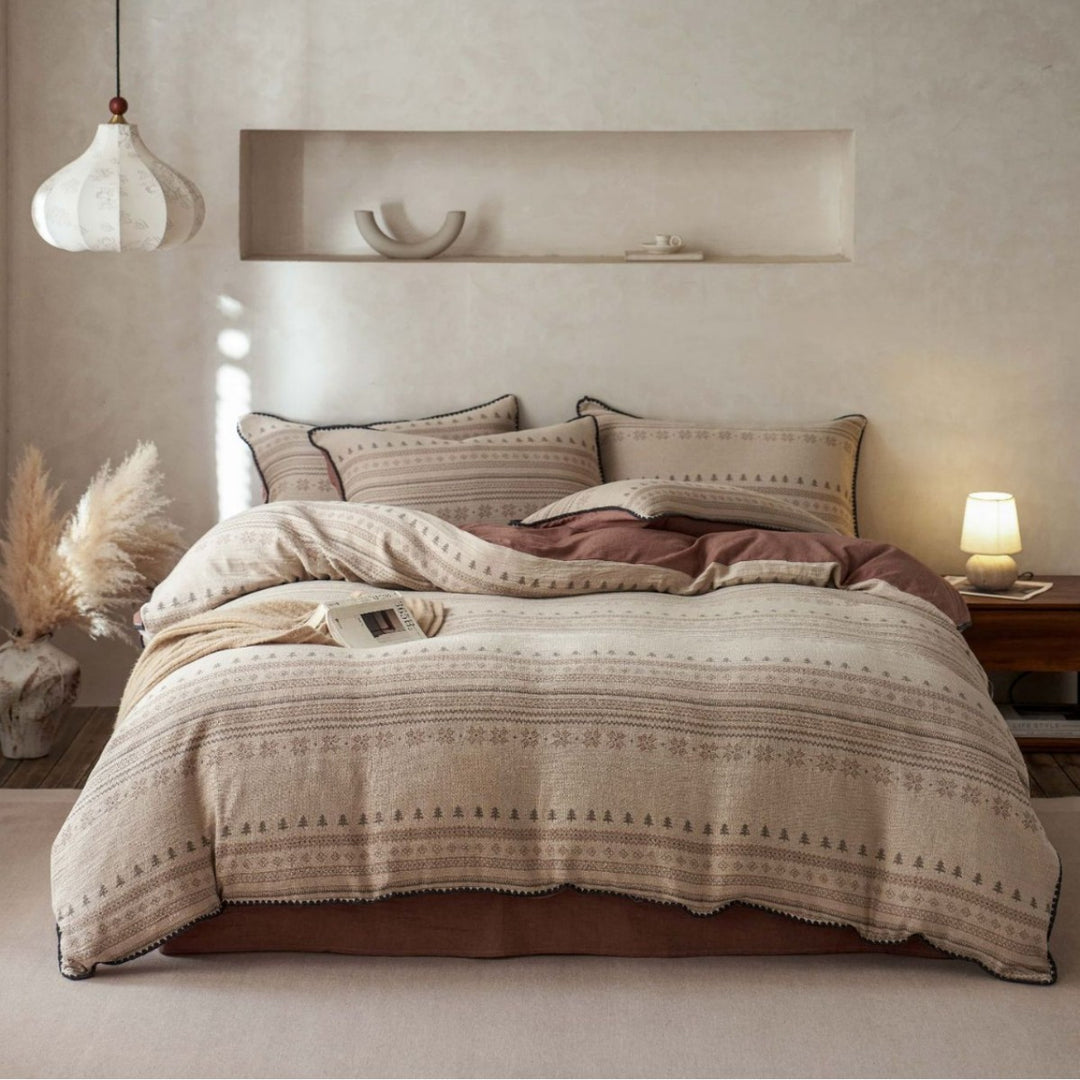 Cotton muslin duvet cover set with jacquard structure and Norwegian pattern