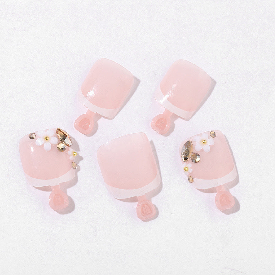 Acrylic nail set with elegant 3D flowers and glitter accents Stornfield