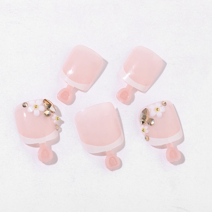 Acrylic nail set with elegant 3D flowers and glitter accents Stornfield