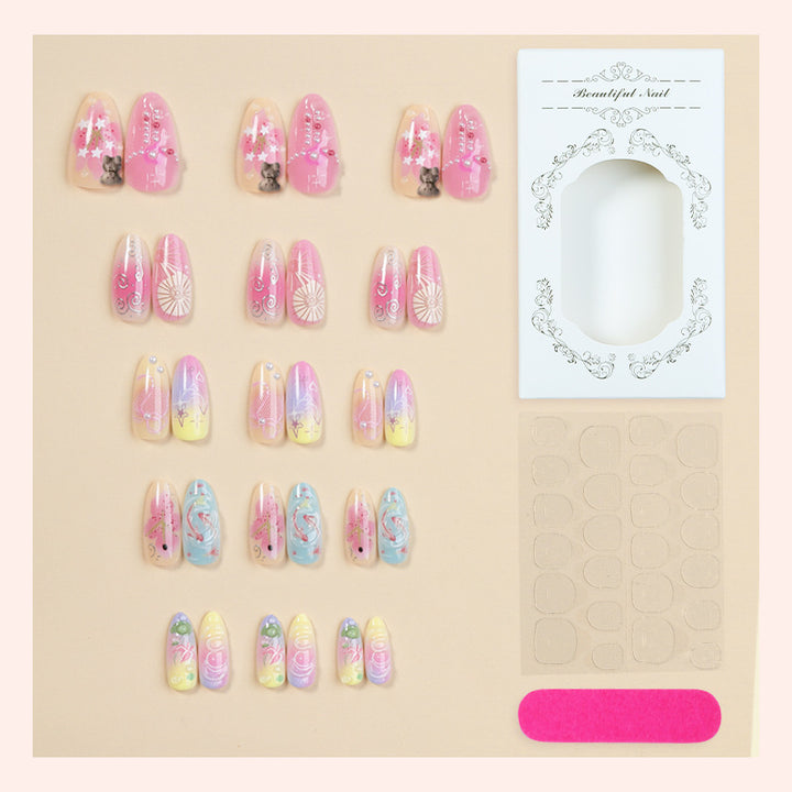 Artistic Press-On Nail Set with Floral and Graphic Designs Stornfield