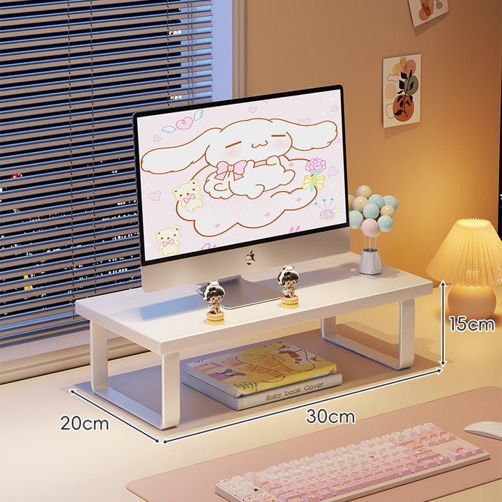Wood-Top Monitor Riser and Desktop Organizer Stand with Under-Shelf Storage