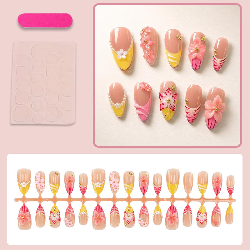 Artificial nail set with creative flower and lace decorations Stornfield