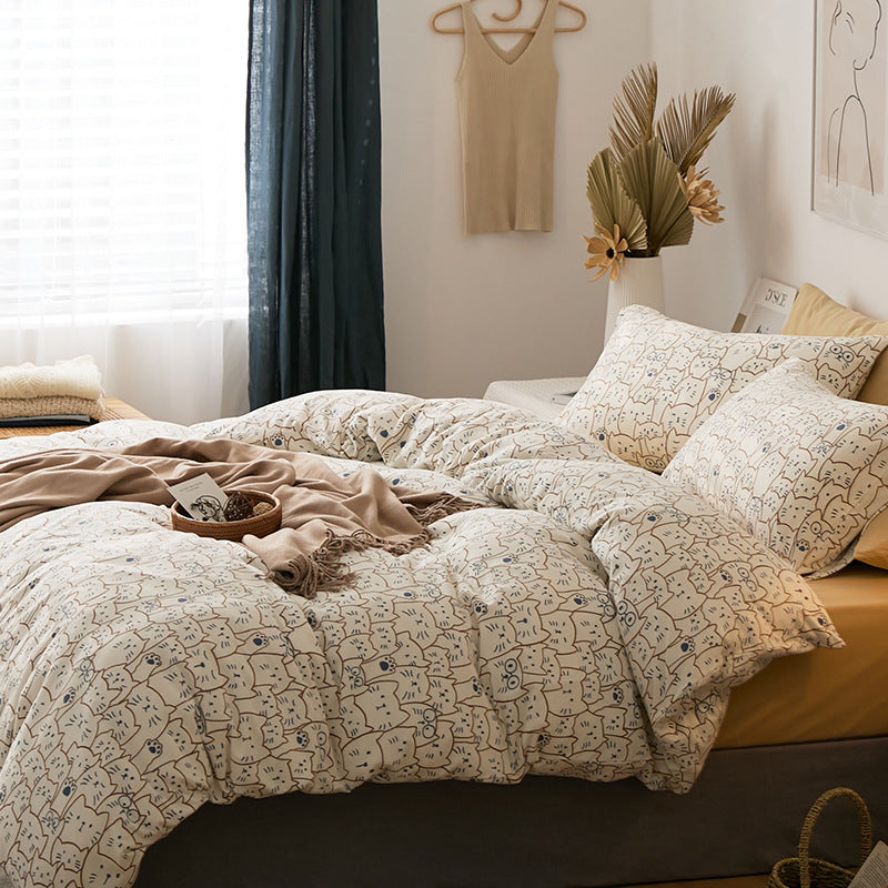 Bedding set with quilted light down filling, cotton blend and fine millefleurs print