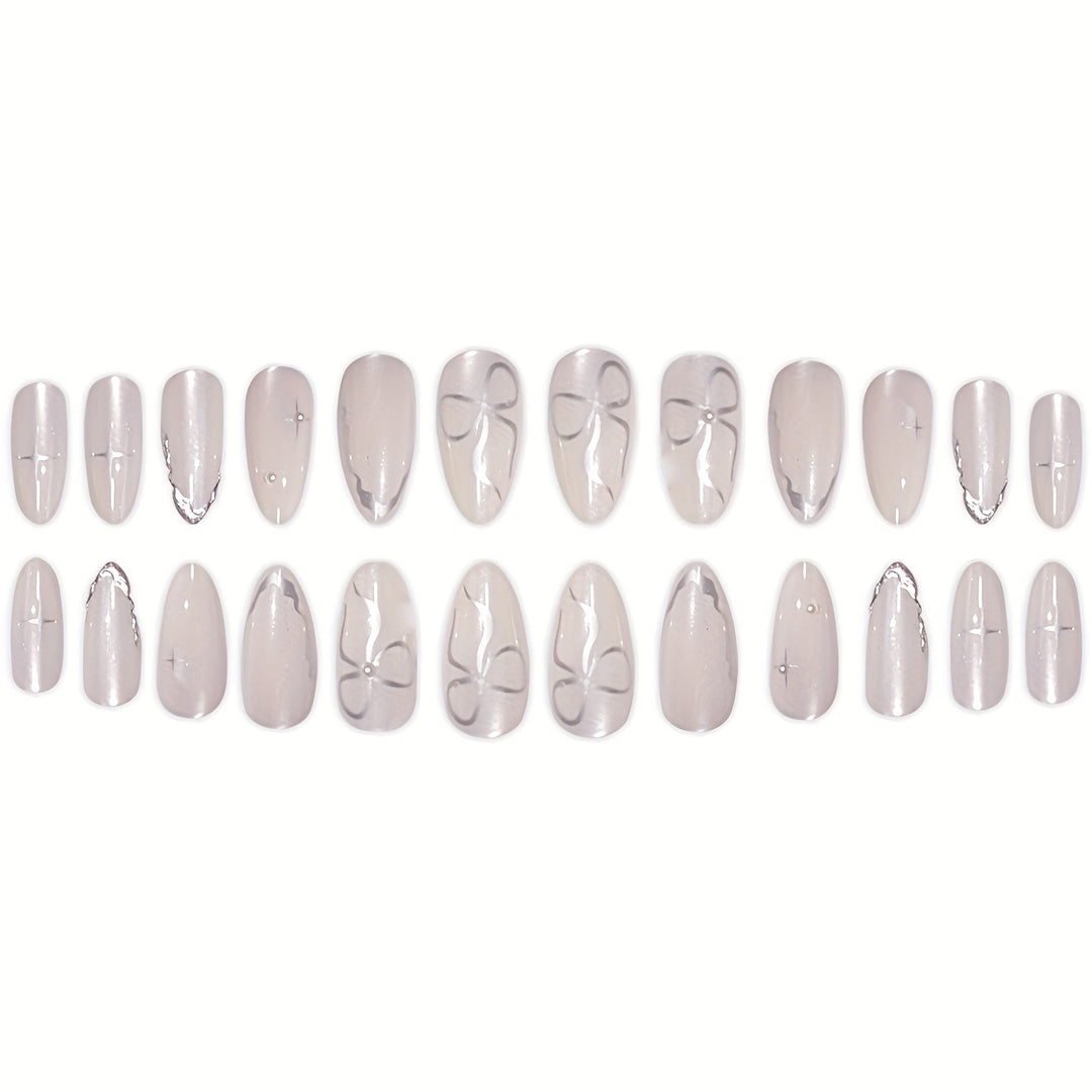 Elegant Press-On Nail Art with Floral Accents Stornfield