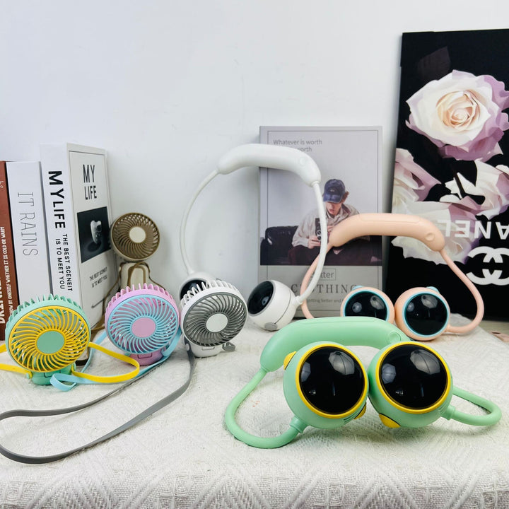 Cooling hands-free rechargeable dual bear-ear neck fan with adjustable speeds Stornfield