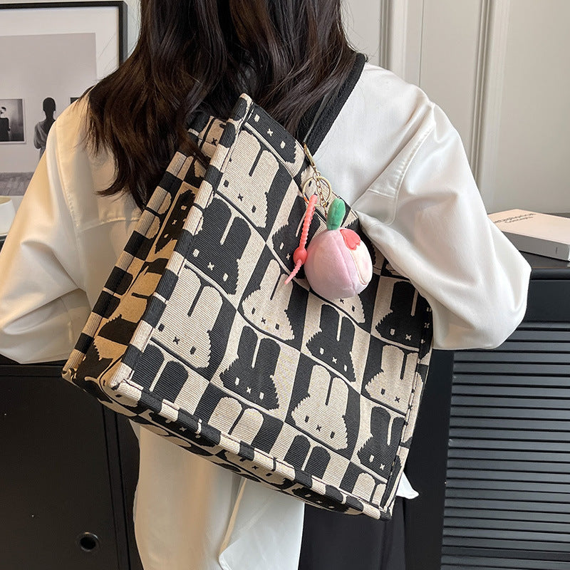 Cute Rabbit Print Canvas Tote Bag