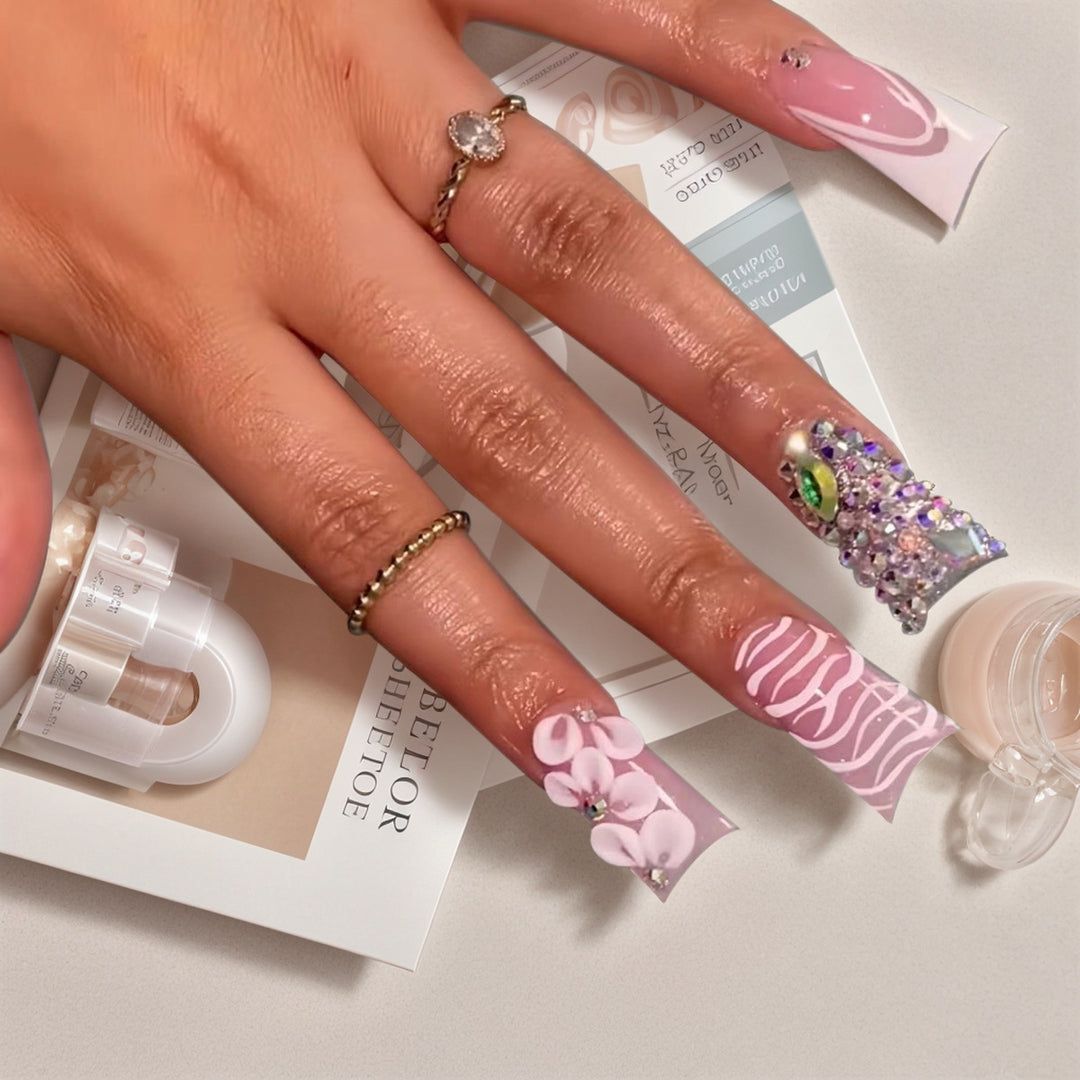 Decorative Press-On Nail Art Set with Gemstone Accents Stornfield