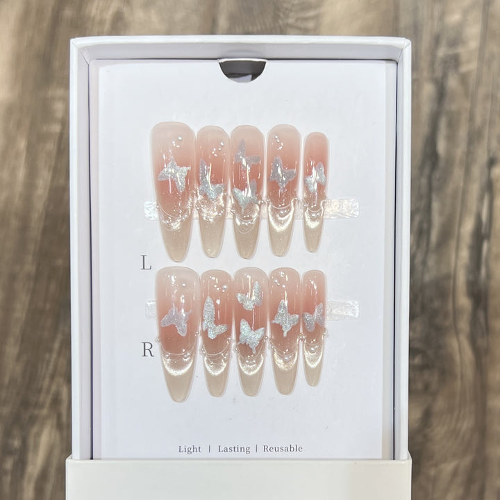 Artistic Stiletto Press-On Nail Set with Butterfly Design Stornfield