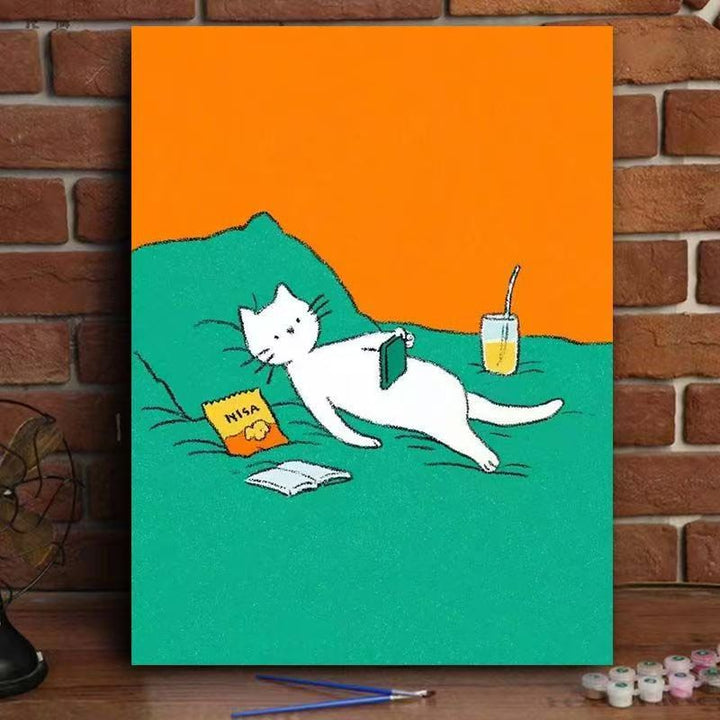 Whimsical Cat Watering Plants Canvas Art Stornfield