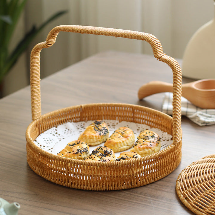 Handwoven Round Serving Basket with Ergonomic Handle Stornfield