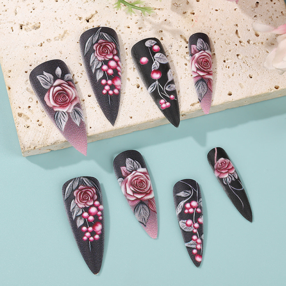 Artificial nails with detailed rose design Stornfield