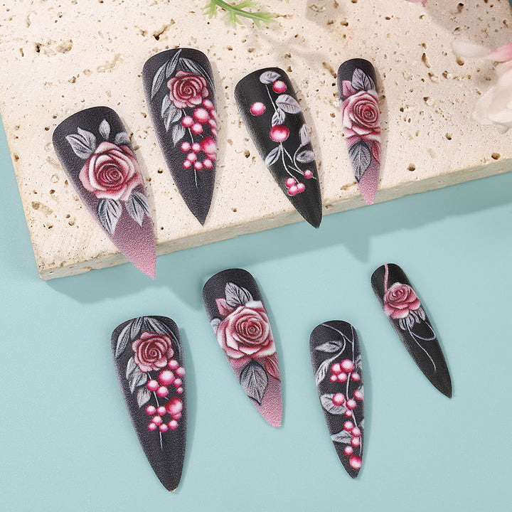 Artificial nails with detailed rose design Stornfield