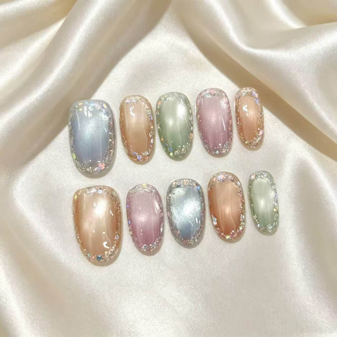 Decorative Press-On Nail Art Set with Ombre Glitter Accents
