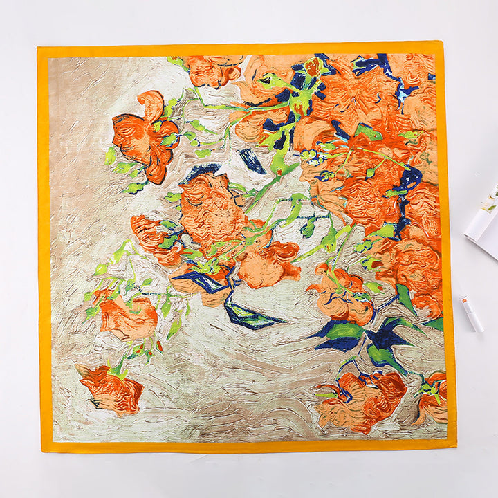 Women's silk scarf in elegant botanical design Stornfield