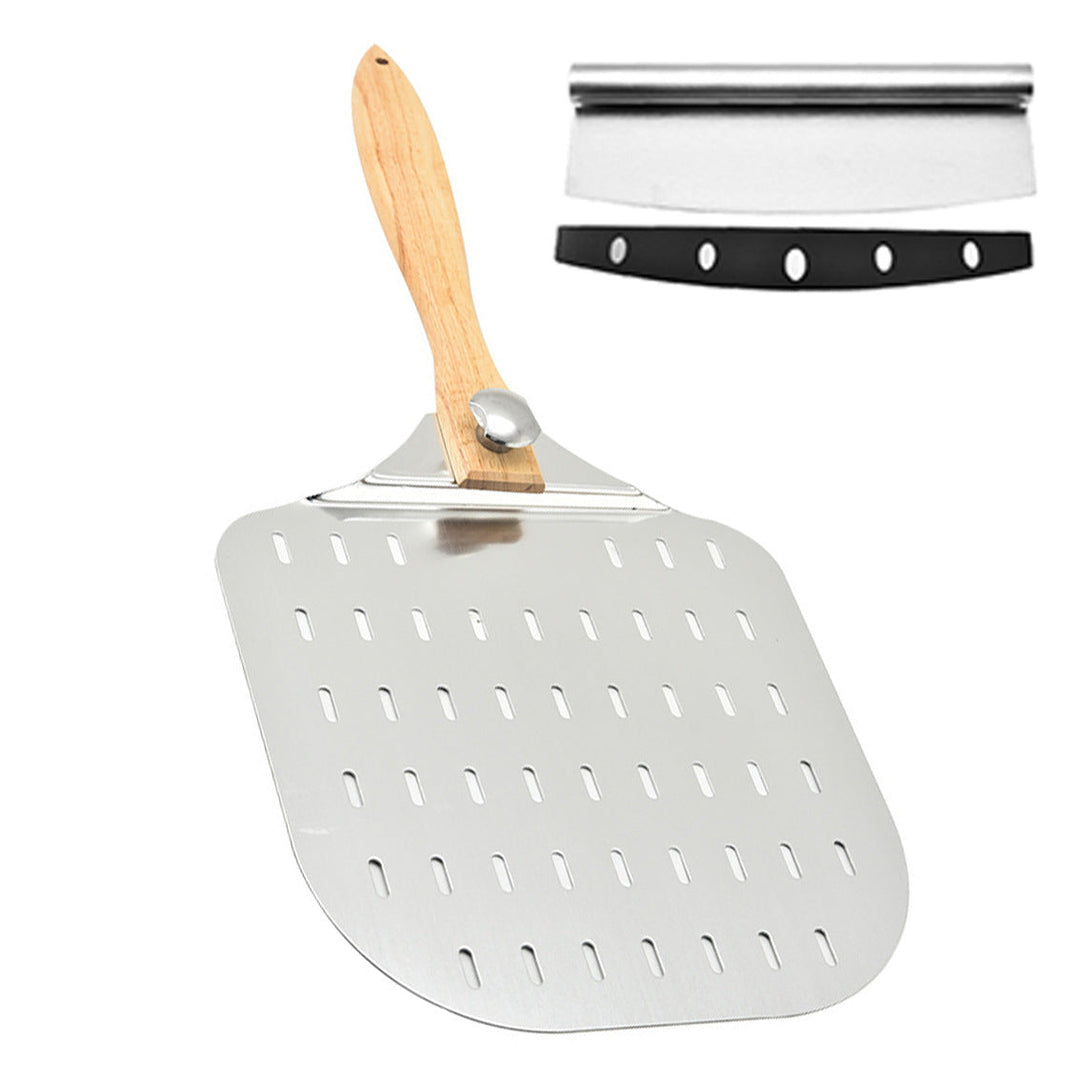 large stainless steel pizza peel with wooden handle Stornfield