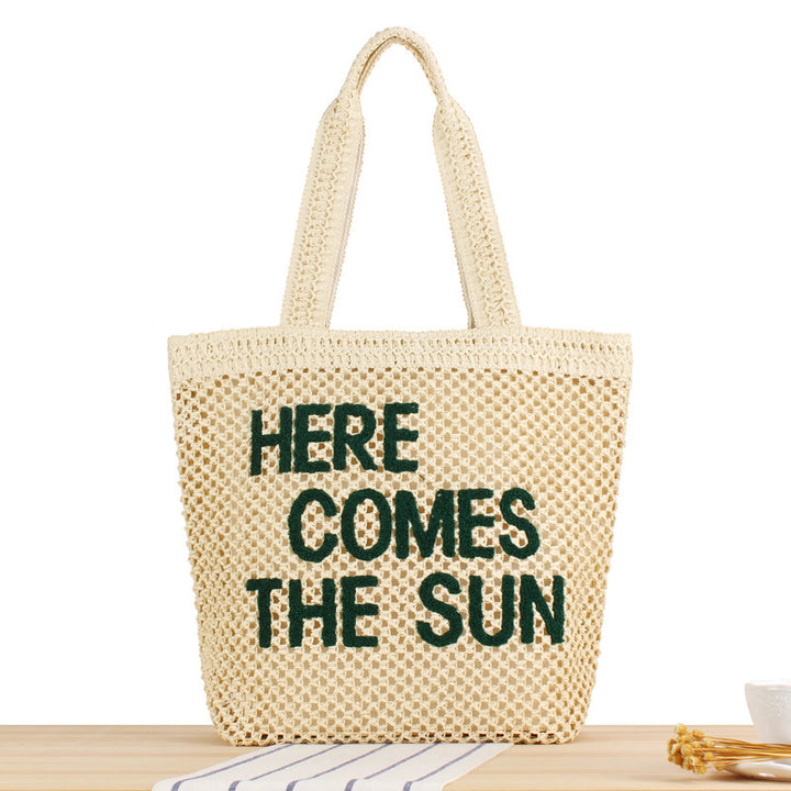 Hand-knotted basket bag with colorful lettering Stornfield