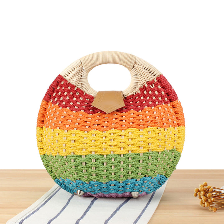 Round straw bag with elegant leather handle Stornfield