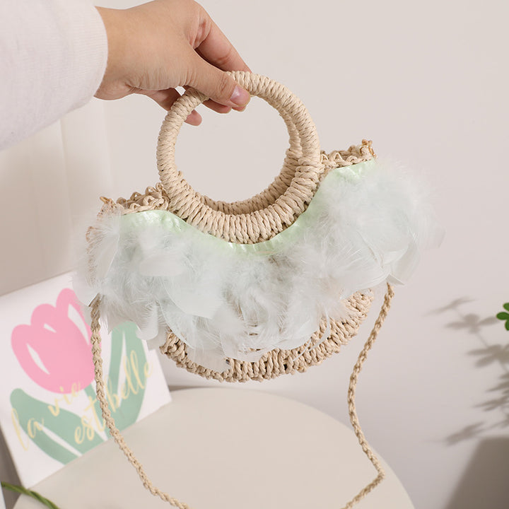 Elegant Basket Bag with Delicate Feather Details Stornfield