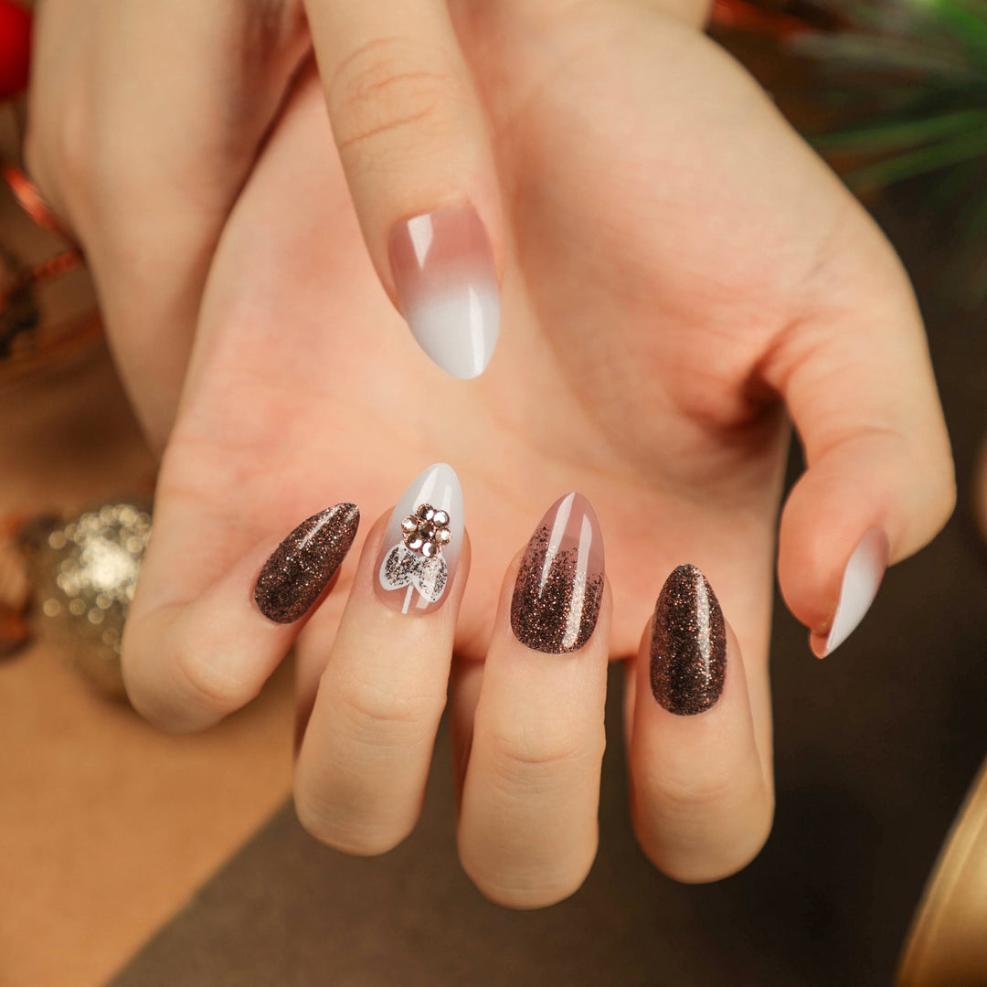 Artful Nail Extensions with Glitter and Heart Motif Stornfield