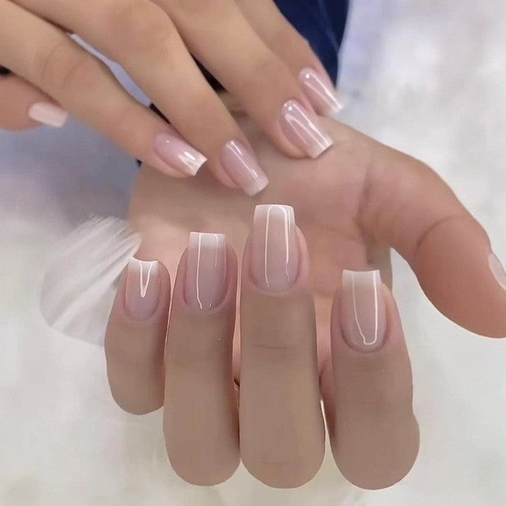 Elegant Artificial Nails with French Manicure and Glitter Effects Stornfield