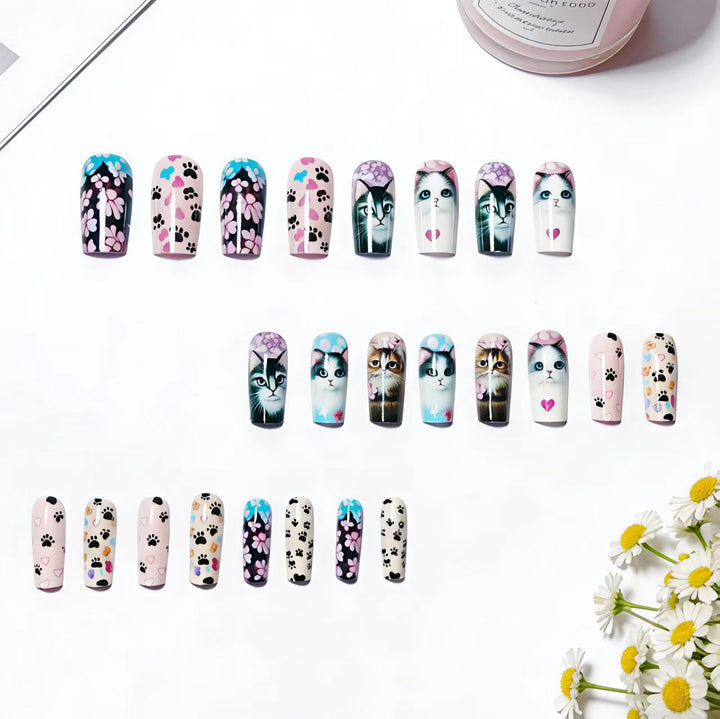 Creative artificial nails with playful cat pattern Stornfield