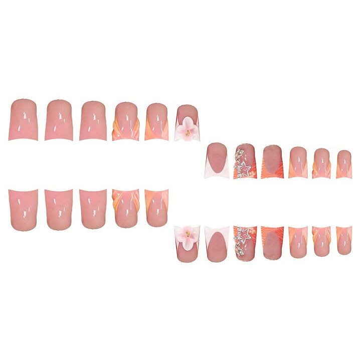Artistic Press-On Nail Art Set with Floral and Gemstone Accents Stornfield