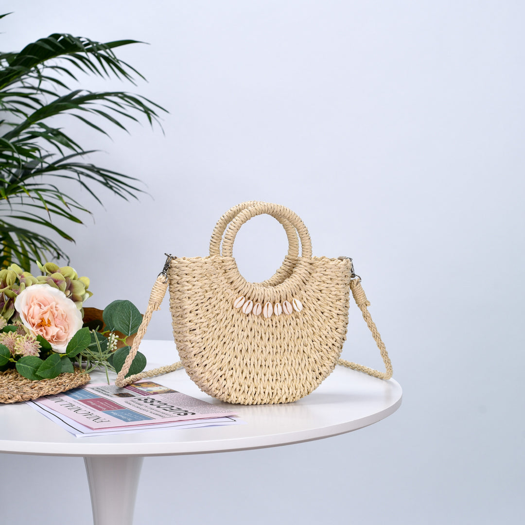 Natural fiber handbag with shell decoration Stornfield