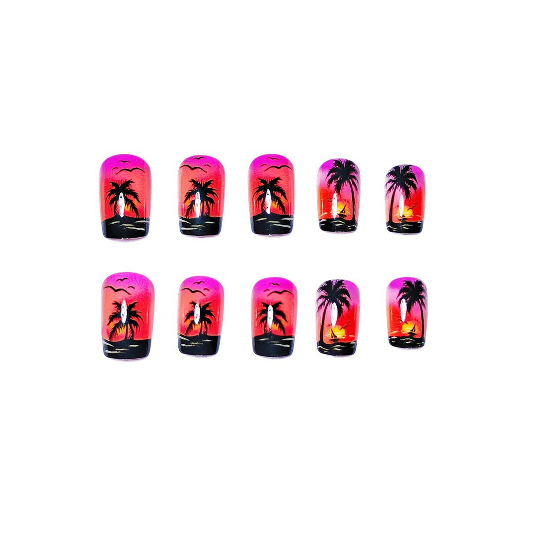 Artificial nails with tropical beach motif Stornfield