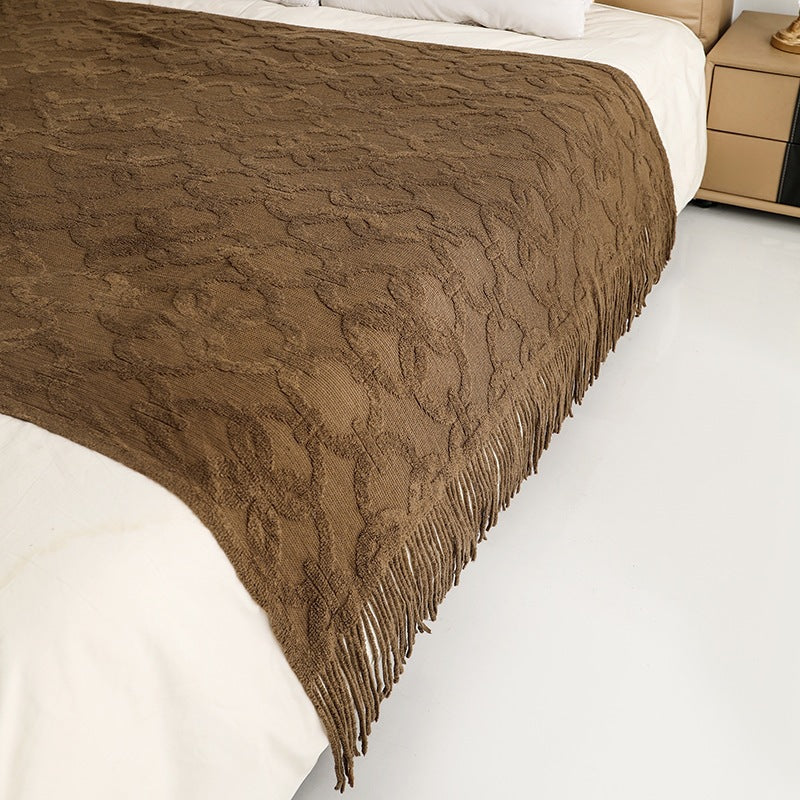 Cozy Textured Fringe Throw Blanket