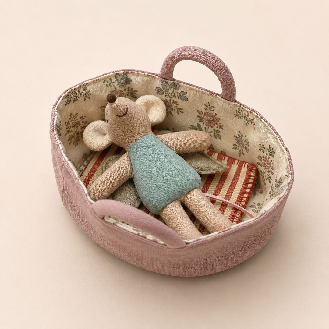 Fabric Nursery Storage Basket with Padded Handles and Floral Lined Interior