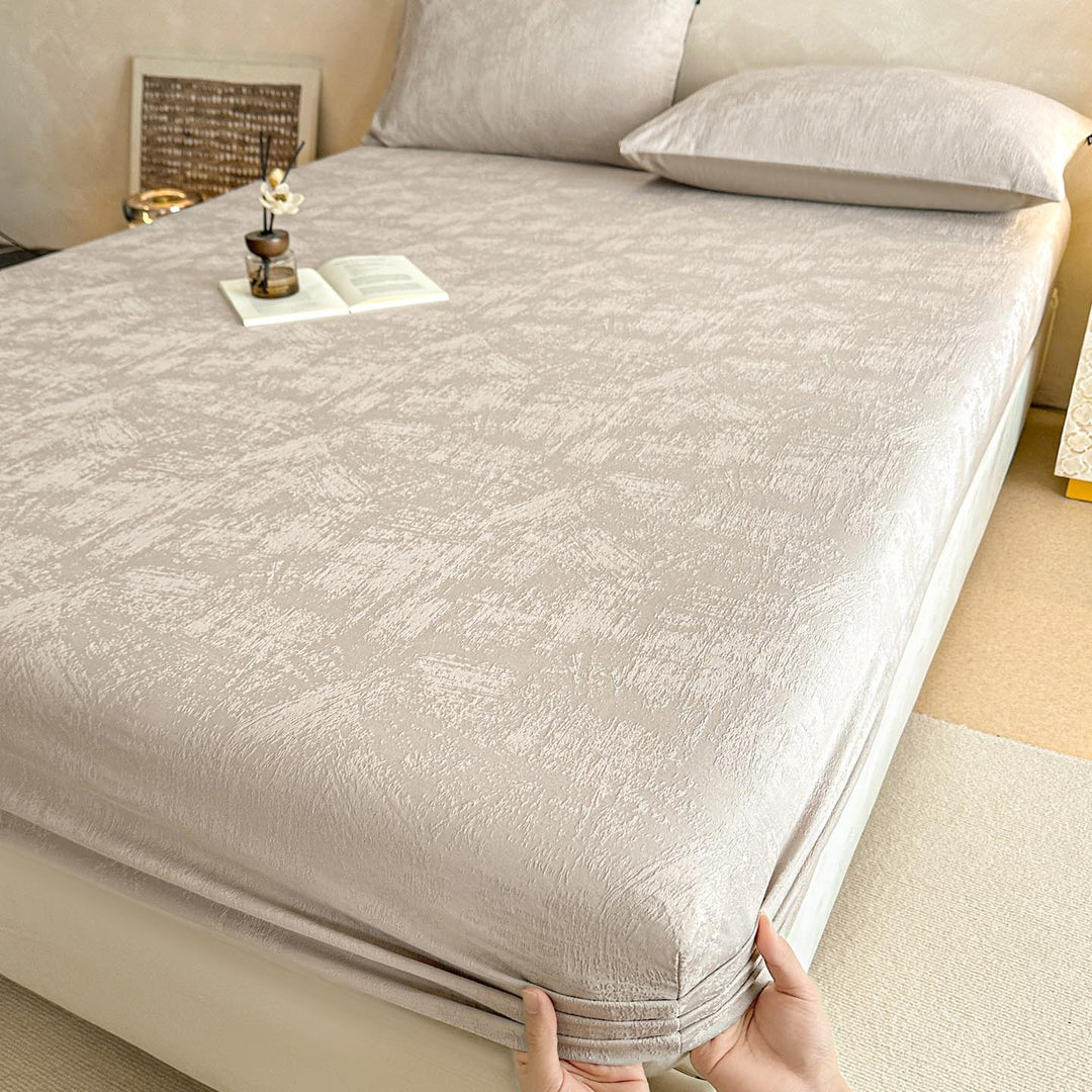 Deep-Pocket Stretch Velvet-Texture Fitted Sheet with All-Around Elastic Skirt