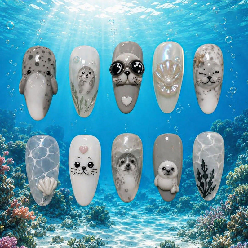 Whimsical Ocean-Themed Press-On Nails