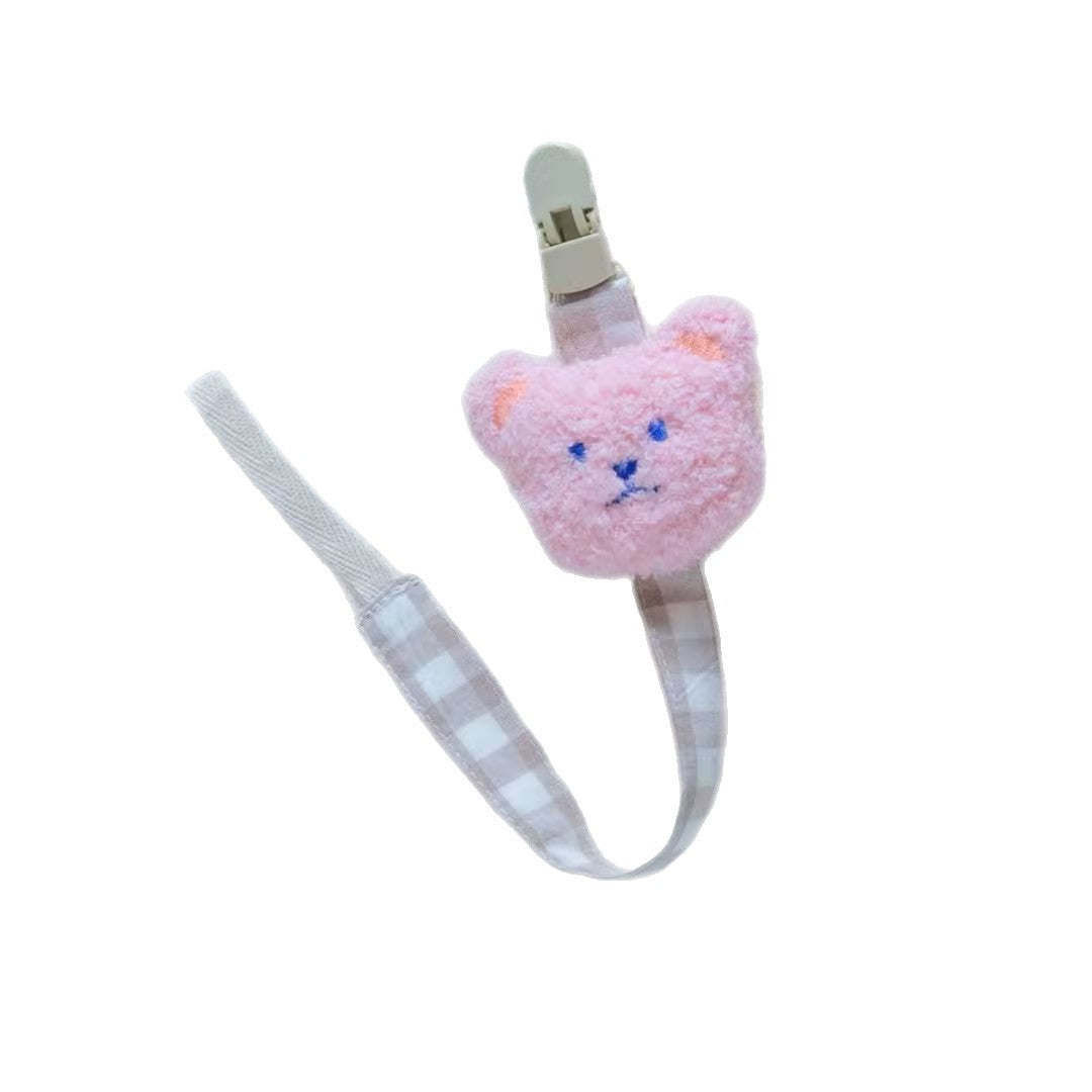 Cotton Gingham Pacifier Clip with Plush Bear Applique and Quick-Release Safety Clip