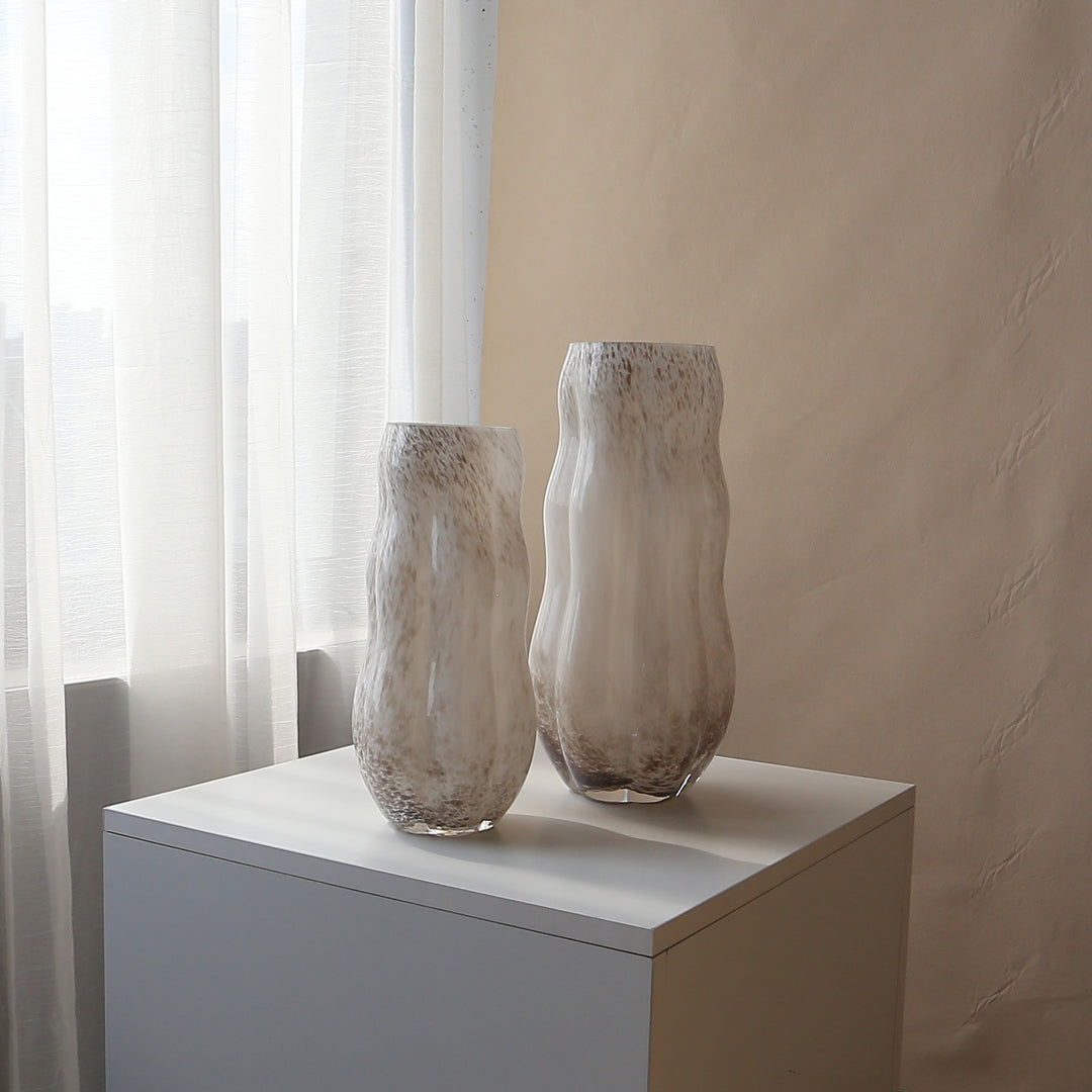 Handblown Textured Decorative Glass Vase with Organic Curved Silhouette Stornfield