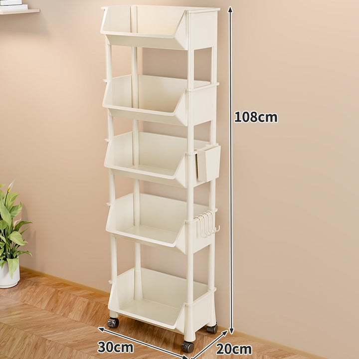 Compact Two-Tier Rolling Storage Cart with Side Hooks