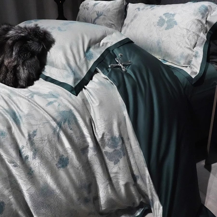 Reversible Jacquard Floral Satin-Back Duvet Cover & Pillowcase Set