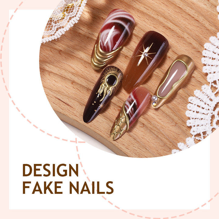 Artificial nail set with elegant gold accents and unique designs Stornfield