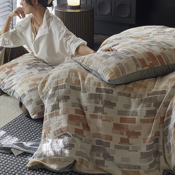 Luxury Textured Stone-Pattern Duvet Cover Set with Pillow Shams