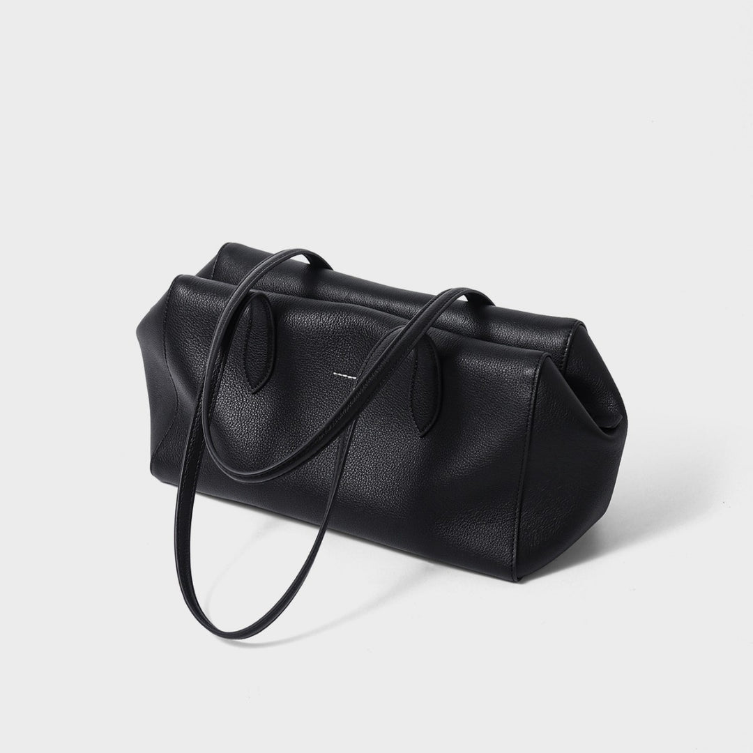 Structured Pebbled Leather Shoulder Tote with Extended Double Handles