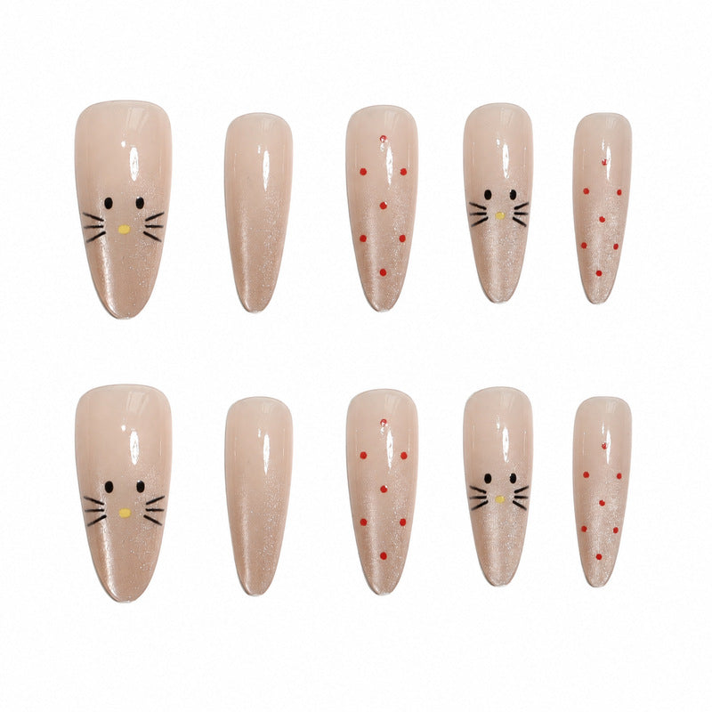 Premium artificial nails with playful cat pattern Stornfield