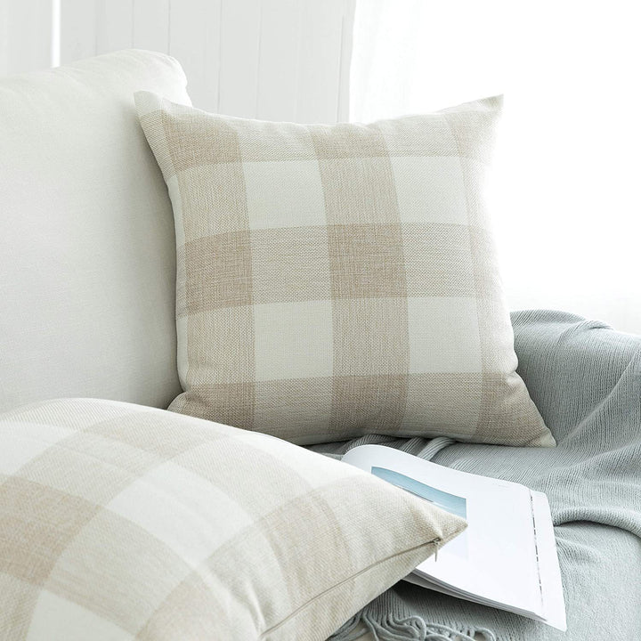 Buffalo Check Cotton Canvas Square Throw Pillow Covers Set