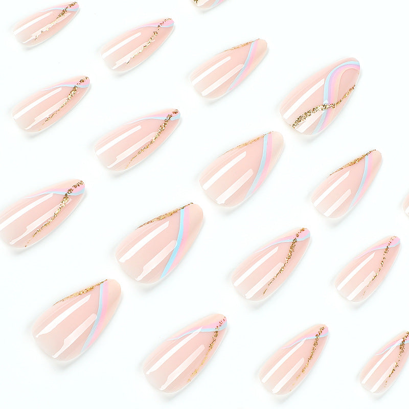 Artful Nail Extensions with Glamorous Gold Design Stornfield