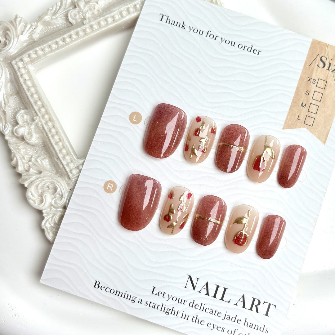 Floral-Decorated Nail Art Press-On Set