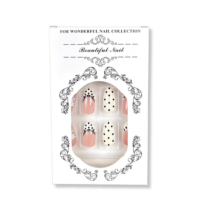 Elegant Press-On Nail Art Set with Floral and Dot Designs