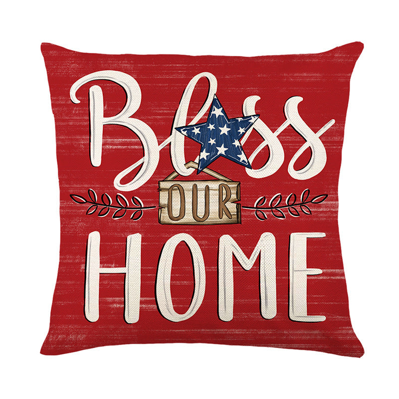 Patriotic Rustic Farmhouse Throw Pillow Cover with Star Accent