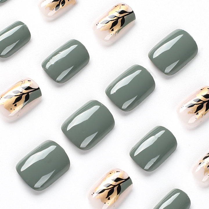 Artful Nail Extensions with Elegant Leaf Design Stornfield