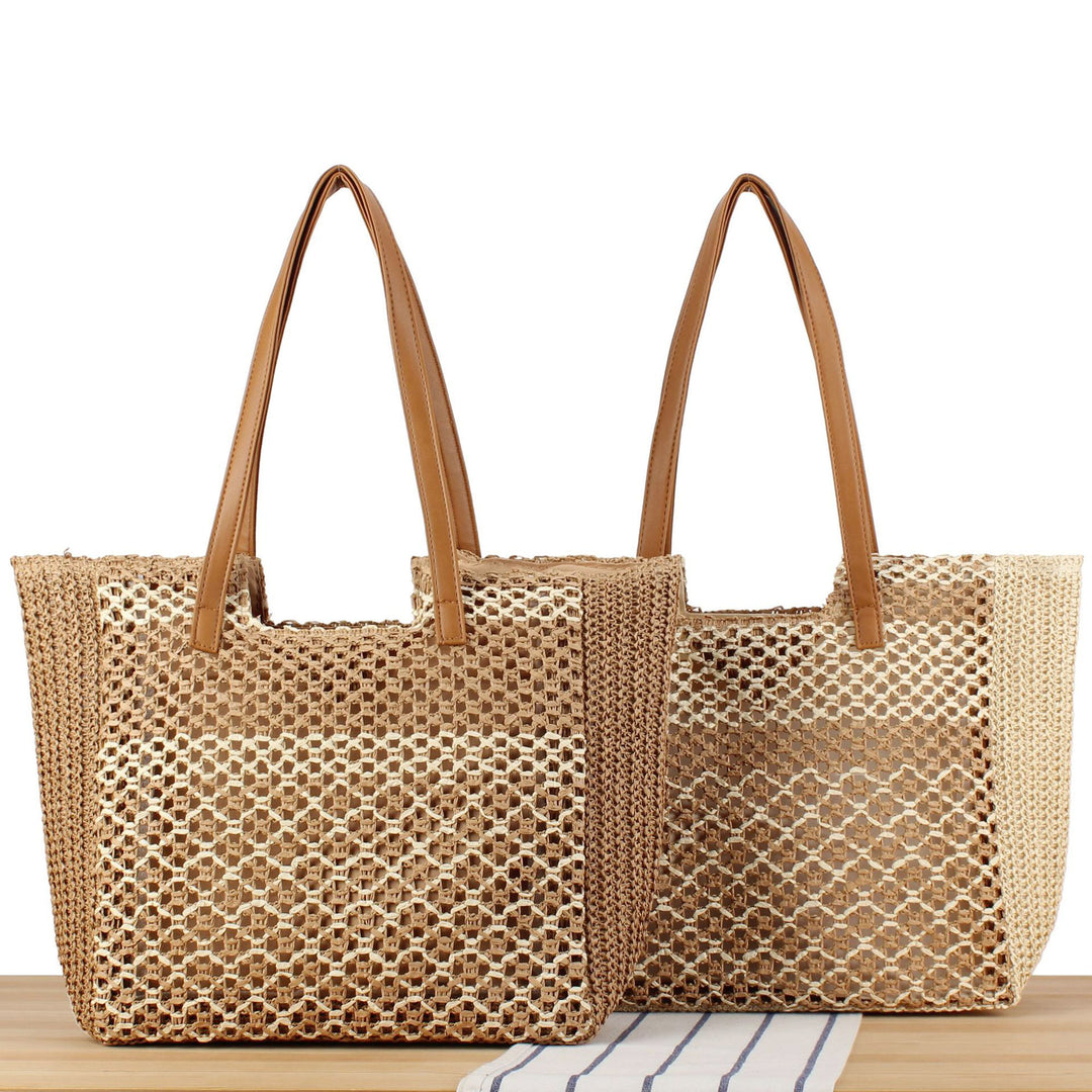 Woven beach bag with leather handles Stornfield
