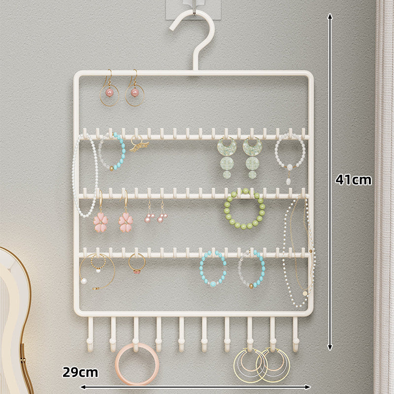 Wall-Mounted Multi-Row Jewelry and Earring Organizer Hanger with Integrated Necklace Hooks