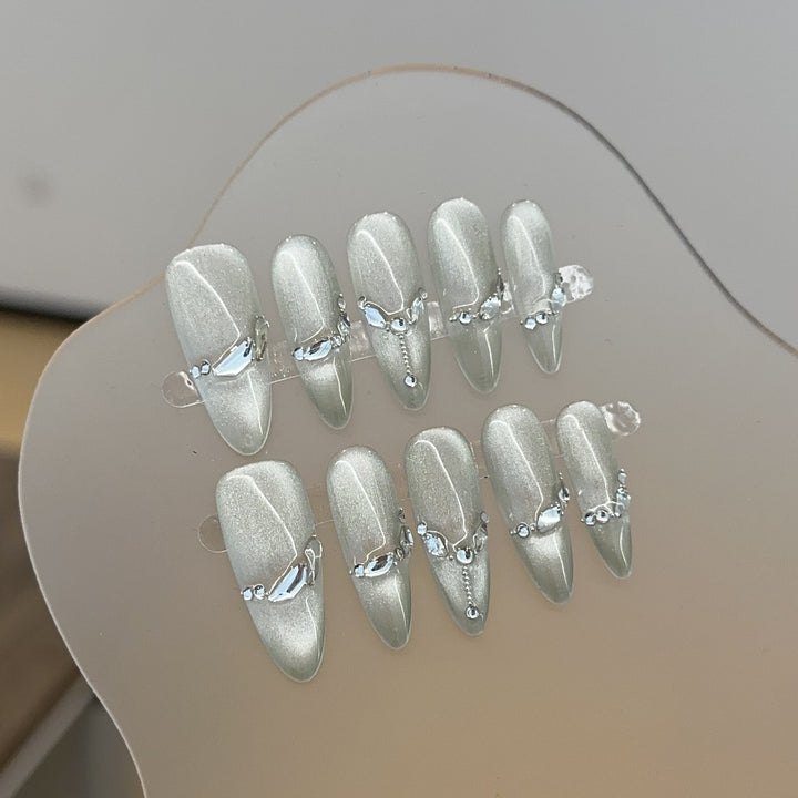 Decorative Crystal-Embellished Press-On Nails