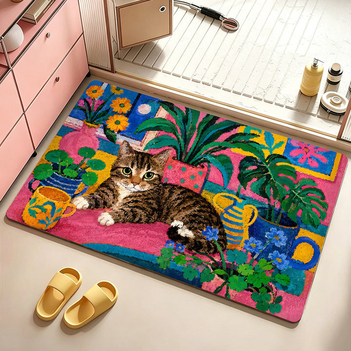 Artistic Cat-Themed Bath Mat